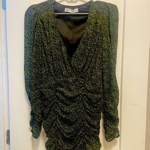 Zara short dress with shoulder pads. Open cleavage V neck